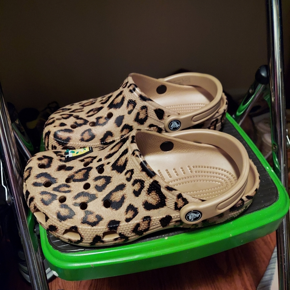 Leopard print crocs